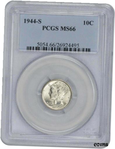 【極美品/品質保証書付】 アンティークコイン コイン 金貨 銀貨 [送料無料] 1944-S Mercury Silver Dime MS66 PCGS