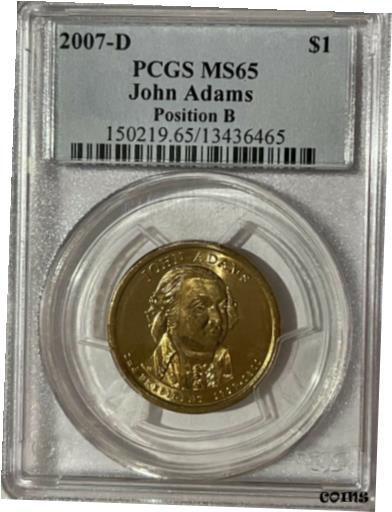 yɔi/iۏ؏tz AeB[NRC RC   [] 2007-D $1 John Adams Presidential Dollar PCGS MS65 Position B