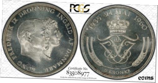  アンティークコイン コイン 金貨 銀貨  DENMARK 1960 5 KRONER PCGS MS65 SILVER COMMEMORATIVE COIN W/PROOFLIKE SURFACES