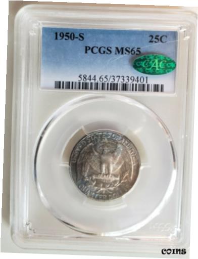  アンティークコイン コイン 金貨 銀貨  1950 S PCGS MS65 CAC GEM WASHINGTON SILVER QUARTER EYE APPEALING TONED REVERESE