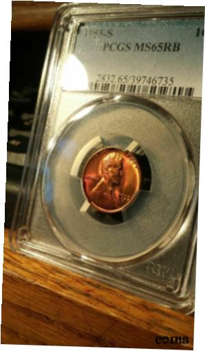  アンティークコイン コイン 金貨 銀貨  1955-S Lincoln Cent PCGS MS65RB Nice Toning! Eye Appealing Orange & Red 35