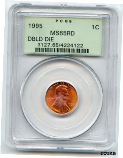 【極美品/品質保証書付】 アンティークコイン コイン 金貨 銀貨 送料無料 1995 Lincoln Cent Penny PCGS MS65 RD Doubled Die - Green Label BQ507