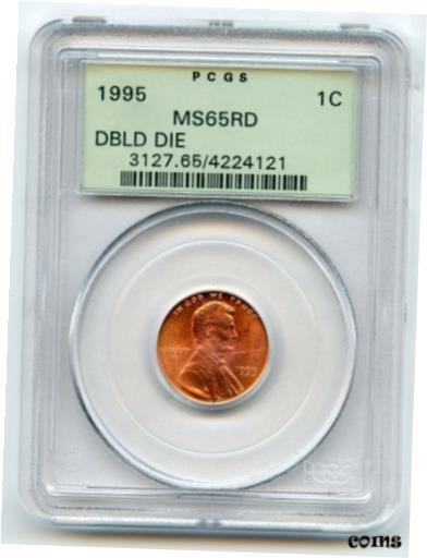 【極美品/品質保証書付】 アンティークコイン コイン 金貨 銀貨 送料無料 1995 Lincoln Cent Penny PCGS MS65 RD Doubled Die - Green Label BQ508