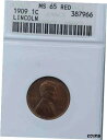 yɔi/iۏ؏tz AeB[NRC RC   [] 1909 ANACS GRADED MS65RED LINCOLN WHEAT CENT NO PROBLEM TO CROSSOVER TO PCGS