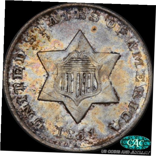 1851 Three Cent Silver Trime PCGS and CAC MS65 Type 1 Light Toning※関税は当ショップ負担（お客様負担無し）※全国送料無料・海外輸送無料※商品の状態は画像をご確認下さい（極美品・目立った汚れ無し）※輸入品の為英語表記となります※その他ご不明点はお気軽にお問合せ下さい！Grade: MS65Year: 1851Certification: PCGS & CACCirculated/Uncirculated: UncirculatedDenomination: .03[ご購入前に必ずお読み下さい]親切丁寧に、商品到着までサポート対応させていただきます。■パソコンの画像・画質により色や素材感が、実際の商品と多少異なる場合がございますので予めご了承くださいませ。■お客様のご都合（程度の解釈相違を含む）による商品のご購入後のキャンセル返品は、原則としてお受け致しておりません。未払いのまま2日以上連絡が取れない場合はキャンセルさせて頂きます。その場合、事務局側が自動的に「非常に悪い」の評価を付けてしまいますのでご注意ください。※お支払い頂いた場合は連絡は不要です。※他ショップでも販売しておりますので、稀に在庫がない場合がございます。■不具合での返品は箱などすべてが到着時の状態になるものに限らせていただきます。※当店では不良品はすべて現物確認と不具合の確認を行い対応をさせて頂いております。■お客様のご都合によるご注文確定後の商品のキャンセルにつきましては承っておりません。また、ご入金確認後、またはご決済完了確認後のキャンセルにつきましては、ご注文総額の30％のキャンセル料をご請求させていただきます。■領収書二重発行やトラブル防止のため、領収書発行は行っておりません。事務局側が発行している「支払い明細」が正式な支払い証明となります。支払い明細画面を印刷したものが領収書の代わりになることを各税務署に確認済みです。■年末年始・連休の発送は、業者も休みになる関係でいつもより遅れます。■輸送時の破損の場合は配送業者への報告を行って下さい。報告なしでの対応はできません。■日祝日は定休日とさせていただいております。連絡・発送が出来ませんのであらかじめご了承お願いいたします。■内容は必ずお読みになってからお買い求め下さいますようお願い致します。※在庫状況は常に更新をしておりますが、当社は複数店舗で在庫を共有しているため、ご注文を頂きましても稀に欠品している場合がございます。その際は誠に申し訳ございませんが、その旨をメールまたはお電話にてご連絡させていただきます。ご理解いただけますようお願い申し上げます。親切・丁寧にお取引させていただきますのでよろしくお願いします。 品質保証について 当店の商品の、品質保証についてご紹介いたします。 ▽品質保証書 お買い上げいただく全ての商品に「WORLD RESOURCE品質保証書」をおつけいたします。 これは、WORLD RESOURCEが販売した商品であることを保証するものです。大切に保管してください。 ▽標準保証に関して 当店でご購入頂きました商品は7日以内の標準保証サービスが付属致します。 ※ご購入日につきましては、製品の品質保証書に記載の日付にて確認させていただきます。 ※保証は通常利用時のみの対応となります。 ※ご購入日の確認を致しかねる場合は有償となります。品質保証書は大切に保管して下さい。POINT01　品揃え一番店を目指して 「期待に答えるお店づくりと、時代に合わせたサービスをご提供致します。」 POINT02　多種多様な商品レパートリー 「幅広く、世界の商品をご用意しております。」 POINT03　きっと見つかる！新しい発見 「テレビや雑誌で紹介されたアイテムもいちはやく。」 モットー：丁寧な接客対応 その道数十年のスタッフだからこそできる、“豊富な知識”に基づく商品のご提案。 お探しの商品はお気軽にスタッフにお尋ねください。 「以前は、商品ページあったけど、、、見つからない。」 「初めてアンティークコインの購入をしますが大丈夫ですか？」 「この年代の商品を探していますが、おすすめはありますか？」 「友人にアンティークコインを送りたいけど、おすすめありますか？」 等など、困ったときの質問にも、しっかり対応・お調べ致します。 取寄せ、取り置き等もできますので、商品一覧で見つからなかった商品でも、 スタッフまでお気軽にご相談下さい。 【お問い合わせはお気軽にどうぞ】 suport@world-resource.net