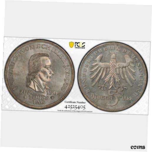 ڶ/ʼݾڽա ƥ    [̵] 1955 F Germany 5 Mark. Federal Republic. PCGS MS 65. KM-114. Finest @ PCGS