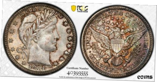  アンティークコイン コイン 金貨 銀貨  1914 BARBER QUARTER PCGS MS65+ AND CAC AMAZINGLY FRESH AND ORIGINAL SUPERB GEM