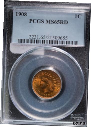 【極美品/品質保証書付】 アンティークコイン コイン 金貨 銀貨 [送料無料] 1908 1C RD Indian Cent PCGS MS65RD Amazingly Bright with Orange Tone #1765