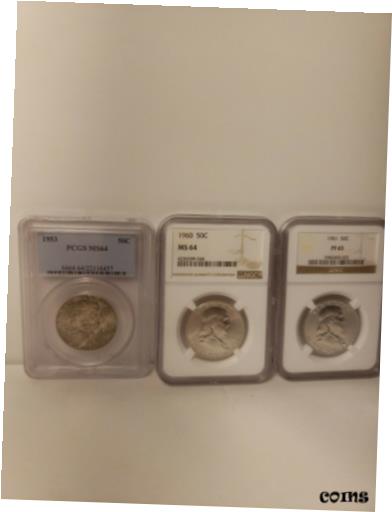 yɔi/iۏ؏tz AeB[NRC RC   [] Lot of (3) 1953, 1960,1961 FRANKLIN 50c Silver Half PCGS ms64 NGC ms64, pf65