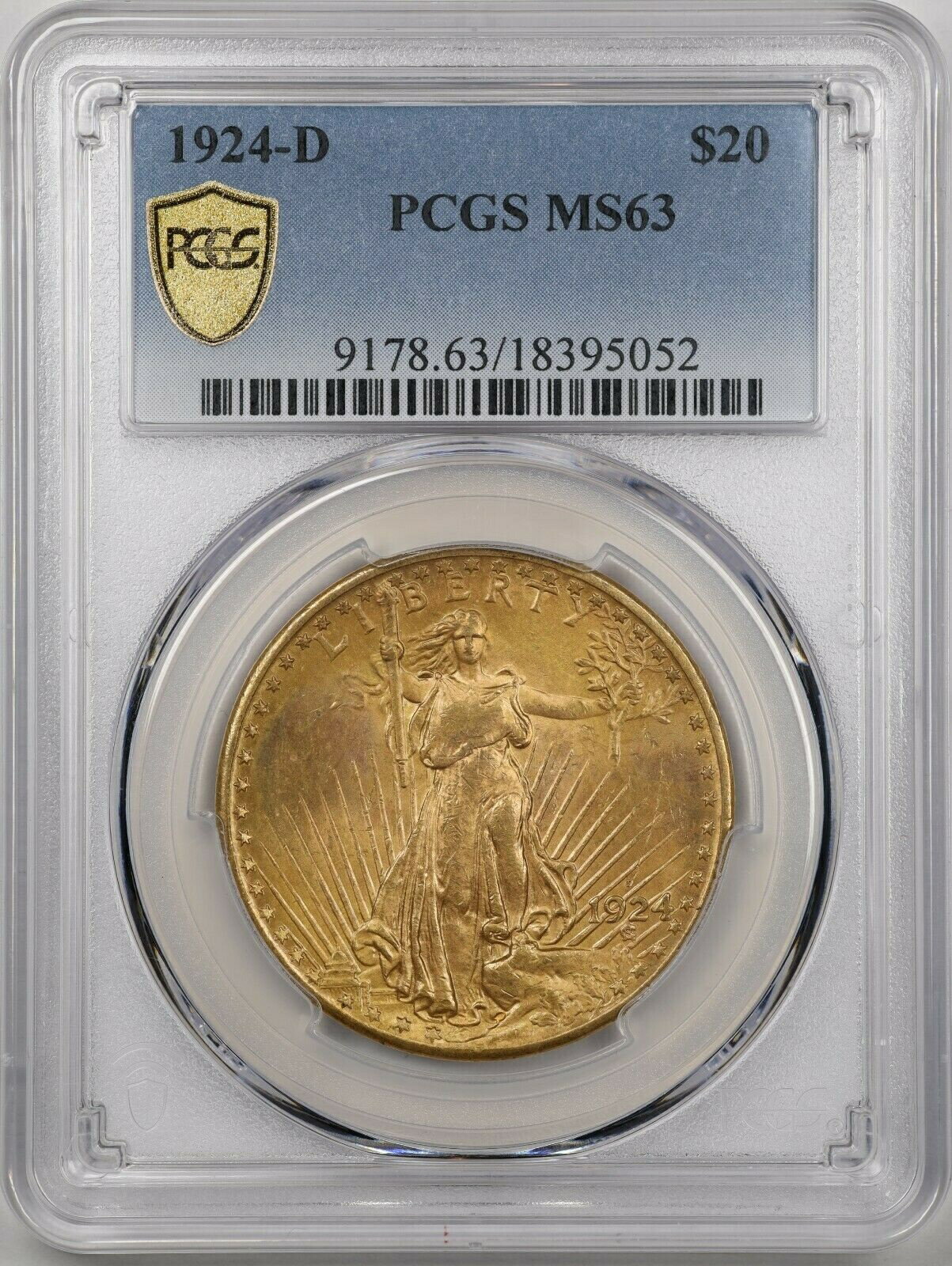【極美品/品質保証書付】 アンティークコイン 金貨 1924-D $20 Saint-Gaudens Gold Double Eagle MS63 PCGS 18395052 [送料無料] #got-wr-8790-1507