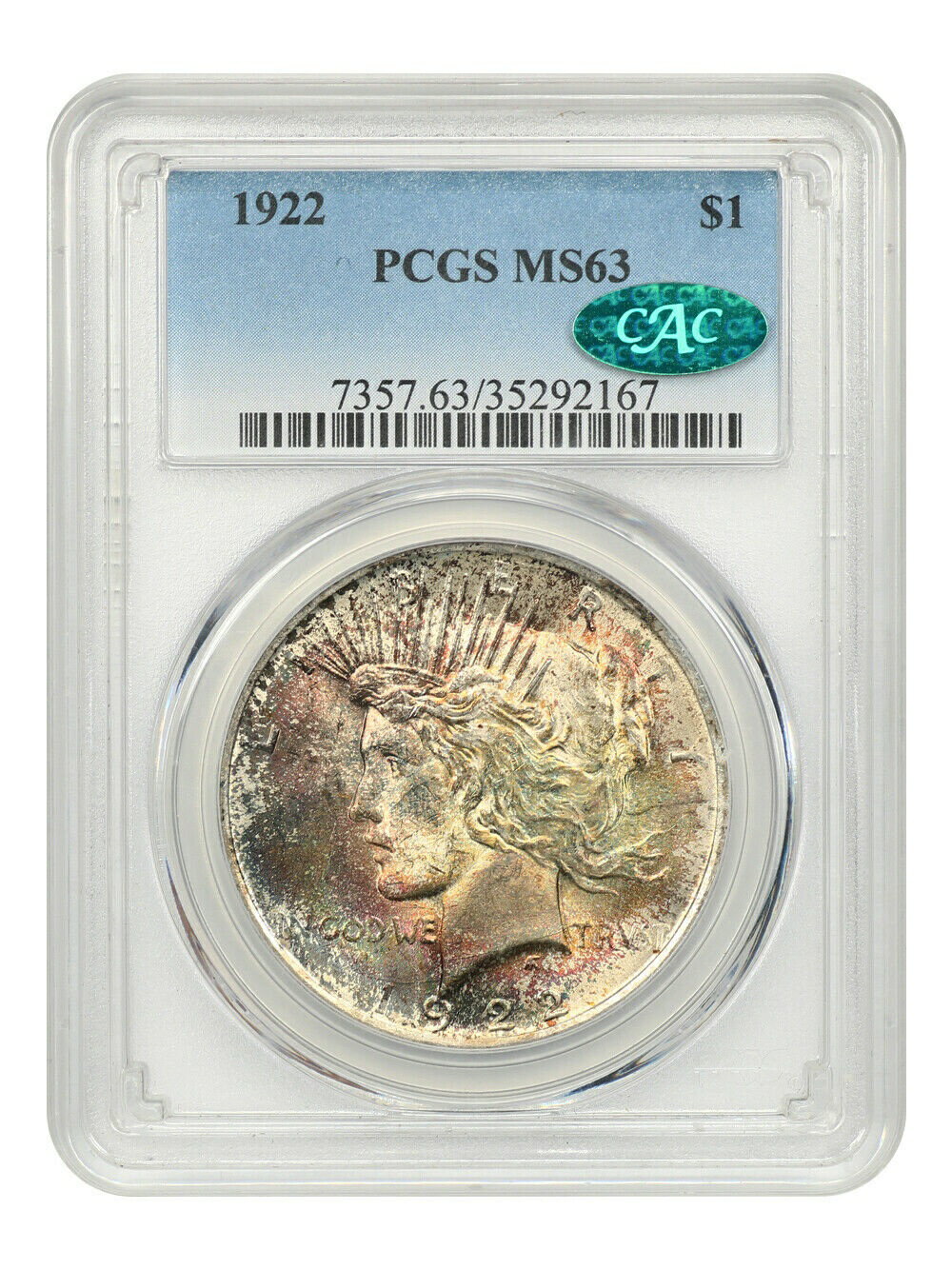 ץʡɥ꥽㤨֡ڶ/ʼݾڽա ƥ  1922 $1 PCGS/CAC MS63 - Peace Silver Dollar - Beautifully Toned Obverse [̵] #sot-wr-8790-1587פβǤʤ264,250ߤˤʤޤ