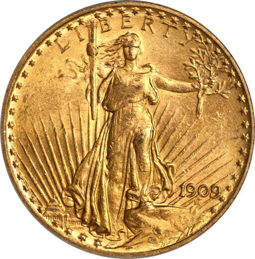 【極美品/品質保証書付】 アンティークコイン 金貨 1909/8 Overdate $20 Gold Saint Gaudens Double Eagle PCGS MS-63 Old Green Label!! [送料無料] #got-wr-8790-2499