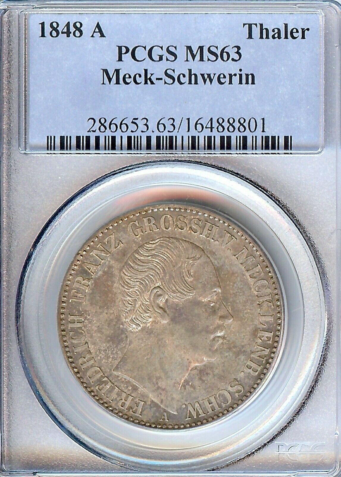 ドイツの州 メクレンブルク - シュヴェリーン 1848 ターラー コイン ターラー PCGS MS63 STG/STG UNCGerman State Mecklenburg - Schwerin 1848 Thaler Coin Thaler PCGS MS63 STG/STG UNC