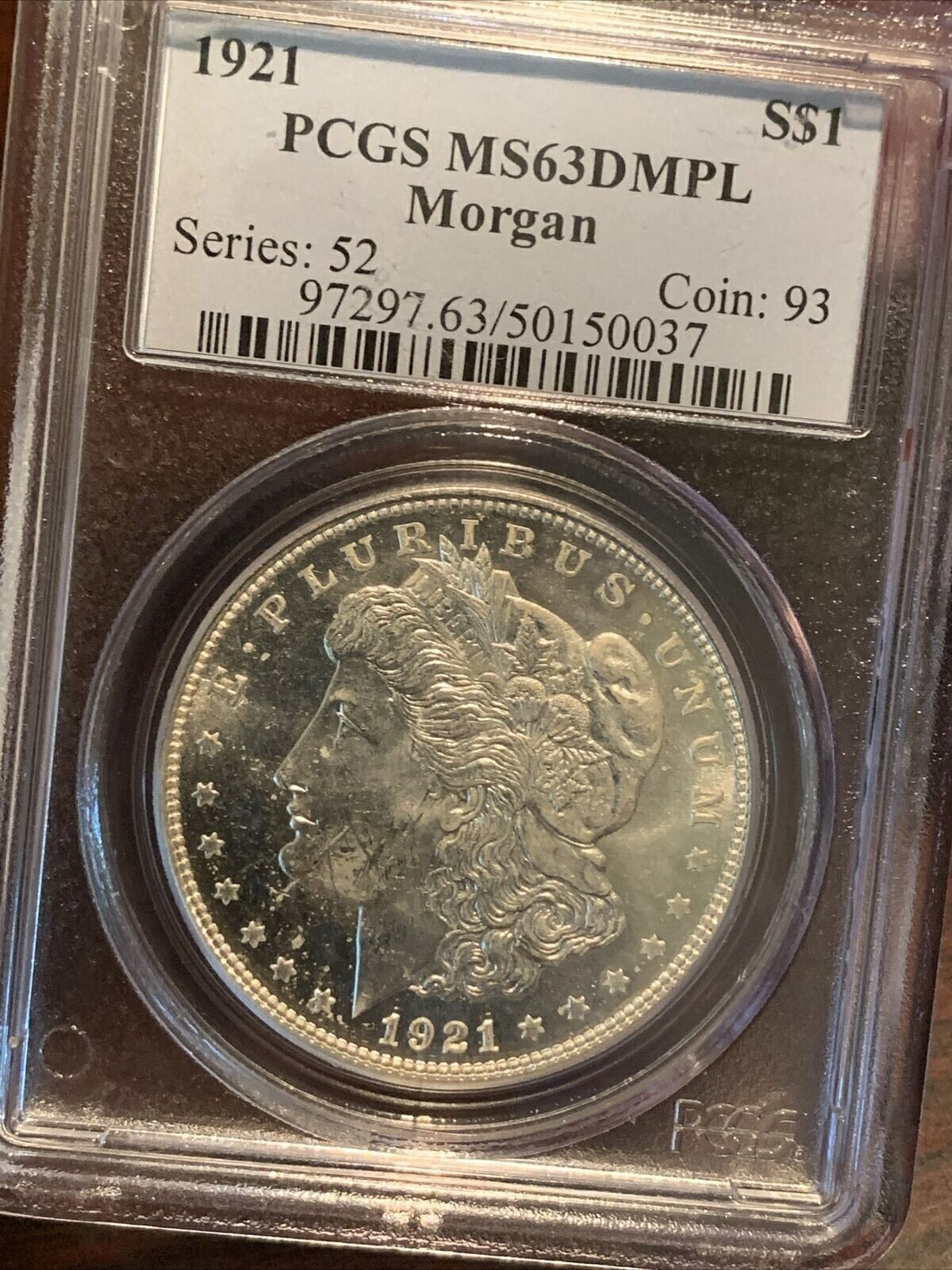 【極美品/品質保証書付】 アンティークコイン 銀貨 Morgan Silver Dollar 1921 P PCGS MS 63 DMPL Ultra Rare OLD HOLDER - Need Cac Sub [送料無料] #sot-wr-8790-877