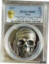 2017 パラオ パイレーツ スカル 1 オンス シルバー PCGS MS 69 $5 ゴールド シールド NFC 69562017 Palau Pirate Skull 1 oz Silver PCGS MS 69 $5 Gold Shield NFC 6956(3)