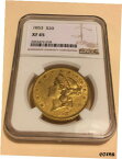 【極美品/品質保証書付】 アンティークコイン 金貨 1853 XF45 NGC Liberty Double Eagle Type 1 $20 Gold Coin good details (no PCGS) [送料無料] #gct-wr-8791-3310