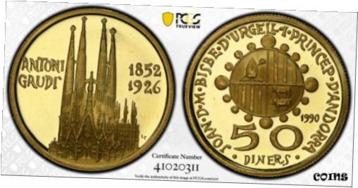  アンティークコイン 金貨 1990 Andorra 50 Diners Gold Coin PCGS PR64DCAM 'Antoni Gaudi'D  #gct-wr-8791-3956