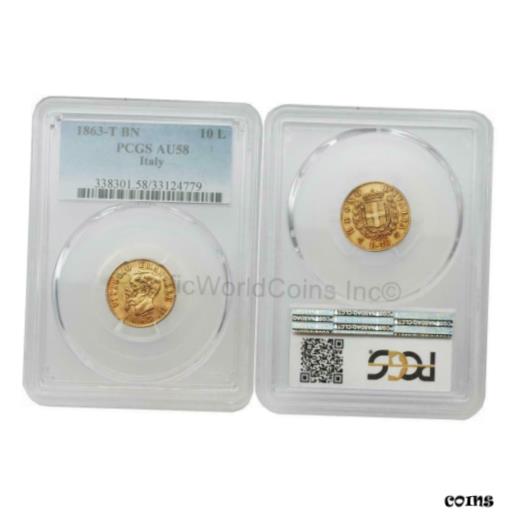 ڶ/ʼݾڽա ƥ    [̵] Italy 1863 T BN 10 Lire Gold PCGS AU58 SKU# 5294