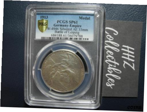  アンティークコイン コイン 金貨 銀貨  PCGS Gold Shield Germany Empire 1913 Battle of Leipzig Silvered Medal SP61