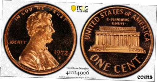 楽天金銀プラチナ　ワールドリソース【極美品/品質保証書付】 アンティークコイン コイン 金貨 銀貨 [送料無料] 1972 S Lincoln Proof Penny PCGS PR67 RED DCAM Registry Coin Gold Shield TV 1C