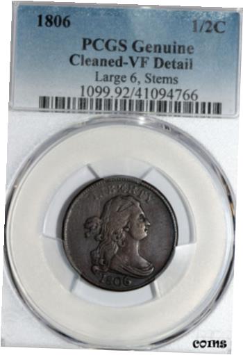【極美品/品質保証書付】 アンティークコイン コイン 金貨 銀貨 [送料無料] 1806 Half Cent Large 