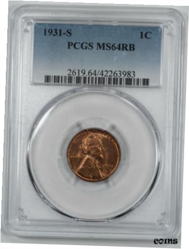 yɔi/iۏ؏tz AeB[NRC RC   [] 1931 S LINCOLN WHEAT CENT PENNY 1C PCGS MS 64 RB RED BROWN - MINT UNC (983)