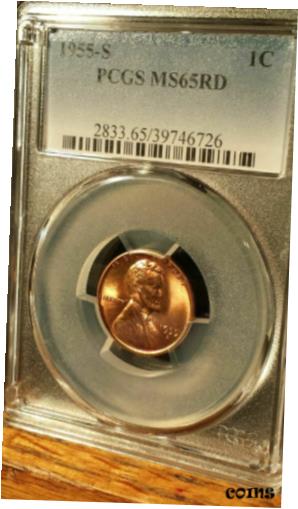 【極美品/品質保証書付】 アンティークコイン コイン 金貨 銀貨 [送料無料] 1955-S Lincoln Cent PCGS MS65RD Orange & Red Luster 26