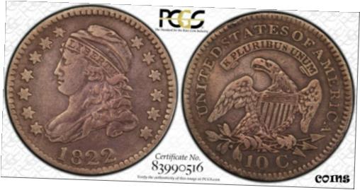 【極美品/品質保証書付】 アンティークコイン 硬貨 1822年 10C キャップバストダイム PCGS XF 詳細 - 100K 鋳造 刻印キー日付 ！- show original title [送料無料] #oot-wr-8812-5863