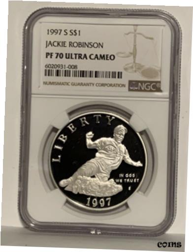 【極美品/品質保証書付】 アンティークコイン コイン 金貨 銀貨 [送料無料] 1997-S Jackie Robinson Proof Commemorative Silver One Dollar Coin NGC PF70 UC