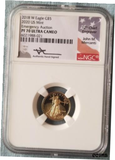 【極美品/品質保証書付】 アンティークコイン 金貨 2018 W Eagle 5 Gold 2020 US MINT Emergency Auction PF70 UC Mercanti (POP 50) 送料無料 gof-wr-8891-7945