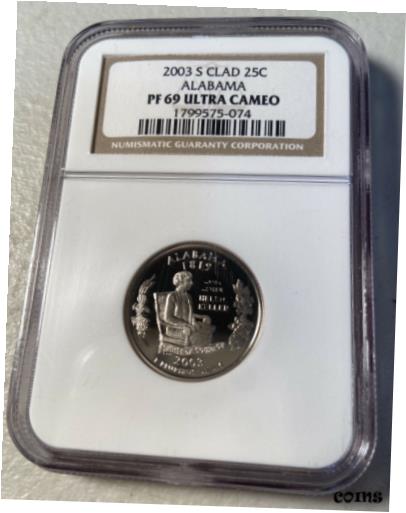 楽天金銀プラチナ　ワールドリソース【極美品/品質保証書付】 アンティークコイン コイン 金貨 銀貨 [送料無料] 2003 S Silver Quarter （25C）, Alabama State, NGC PF69 Ultra Cameo Graded