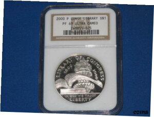 2000-P 米国議会図書館記念シルバー ダラー NGC PF69 ウルトラカメオ B58392000-P Library Of Congress Commemorative Silver Dollar NGC PF69 Ultracameo B5839