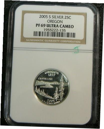 楽天金銀プラチナ　ワールドリソース【極美品/品質保証書付】 アンティークコイン コイン 金貨 銀貨 [送料無料] 2005-S Silver Proof Oregon State Quarter NGC PF69 Ultra Cameo Brown Label