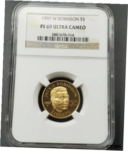 【極美品/品質保証書付】 アンティークコイン コイン 金貨 銀貨 [送料無料] 1997 W Jackie Robinson $5 Gold Commemorative NGC PF69 Ultra Cameo UCAM