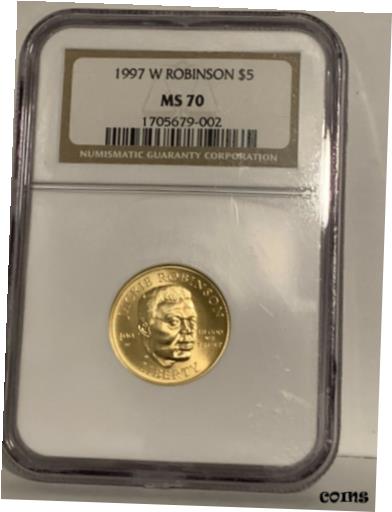 【極美品/品質保証書付】 アンティークコイン 金貨 1997 W $5 Gold Commemorative Jackie Robinson NGC MS 70 [送料無料] #got-wr-8893-1819