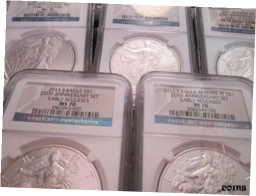  アンティークコイン 銀貨 2011 AMERICAN SILVER EAGLES 25TH ANNNIVERSARY 5 COIN SET NGC 70 EARLY RELEASES  #sct-wr-8893-2246