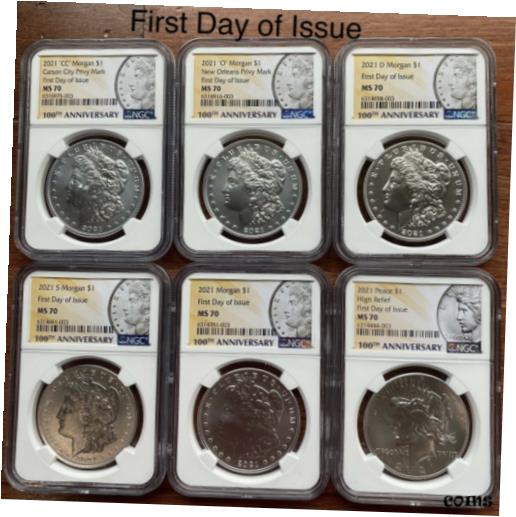 【極美品/品質保証書付】 アンティークコイン 硬貨 2021 Morgan and Peace Dollar 100th Anniv 6 Coin Set NGC MS70 First Day of Issue [送料無料] #oct-wr-8893-303