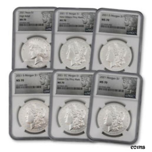 【極美品/品質保証書付】 アンティークコイン 硬貨 2021 Morgan and Peace Dollar Set NGC MS 70 100th Anniversary 6 Coin Set [送料無料] #oct-wr-8893-353