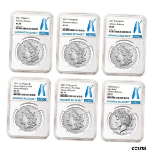 【極美品/品質保証書付】 アンティークコイン 銀貨 2021 $1 Morgan and Peace Silver Dollar 6pc Set NGC MS70 Advance Releases Label [送料無料] #sot-wr-8893-579