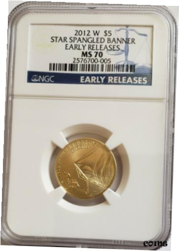 【極美品/品質保証書付】 アンティークコイン 金貨 2012 W NGC MS70 GEM STAR SPANGLED BANNER $5 GOLD EARLY RELEASE FS BLUE LABEL ER [送料無料] #got-wr-8893-911