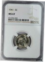 yɔi/iۏ؏tz AeB[NRC RC   [] 1941 NGC MS 67 United States / American 5c Jefferson Nickel