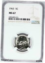 【極美品/品質保証書付】 アンティークコイン コイン 金貨 銀貨 [送料無料] 1963 Jefferson Nickel ~ NGC MS67 ~ GEM BU A4-409-015