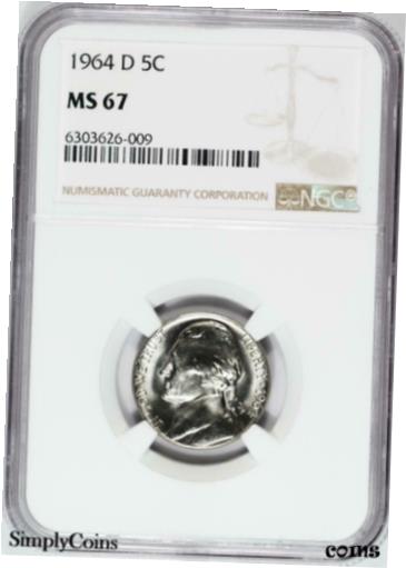 ڶ/ʼݾڽա ƥ    [̵] 1964-D Jefferson Nickel ~ NGC MS67 ~ TOP POP Finest Known Registry V4-626-009