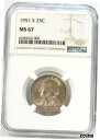 【極美品/品質保証書付】 アンティークコイン コイン 金貨 銀貨 [送料無料] 1951-S Washington Quarter Silver 25C Gem Brilliant UNC NGC MS67