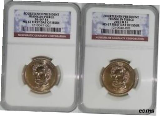 yɔi/iۏ؏tz AeB[NRC RC   [] 2010 P & D 14th President Franklin Pierce MS67 First Day of Issue 2-Coin Set