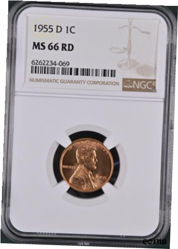 yɔi/iۏ؏tz AeB[NRC RC   [] 1955-D 1C RD Lincoln Wheat One Cent NGC MS66RD 6262234-069