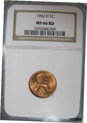 yɔi/iۏ؏tz AeB[NRC RC   [] 1952-D NGC MS 66 Red Lincoln Cent