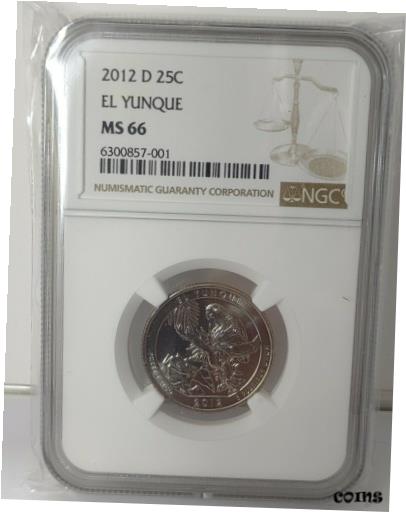 楽天金銀プラチナ　ワールドリソース【極美品/品質保証書付】 アンティークコイン コイン 金貨 銀貨 [送料無料] 2012 D El Yunque Quarter MS66 NGC W/Free Slab Protector Parrot Coin Hard Year