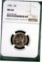 1951 - NGC MS66 ジェファーソン ニッケル!! #B98611951 - NGC MS66 JEFFERSON NICKEL!! #B9861