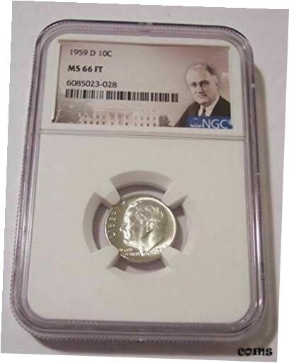 【極美品/品質保証書付】 アンティークコイン コイン 金貨 銀貨 [送料無料] 1959 D Roosevelt Dime MS66 FT NGC Portrait Label